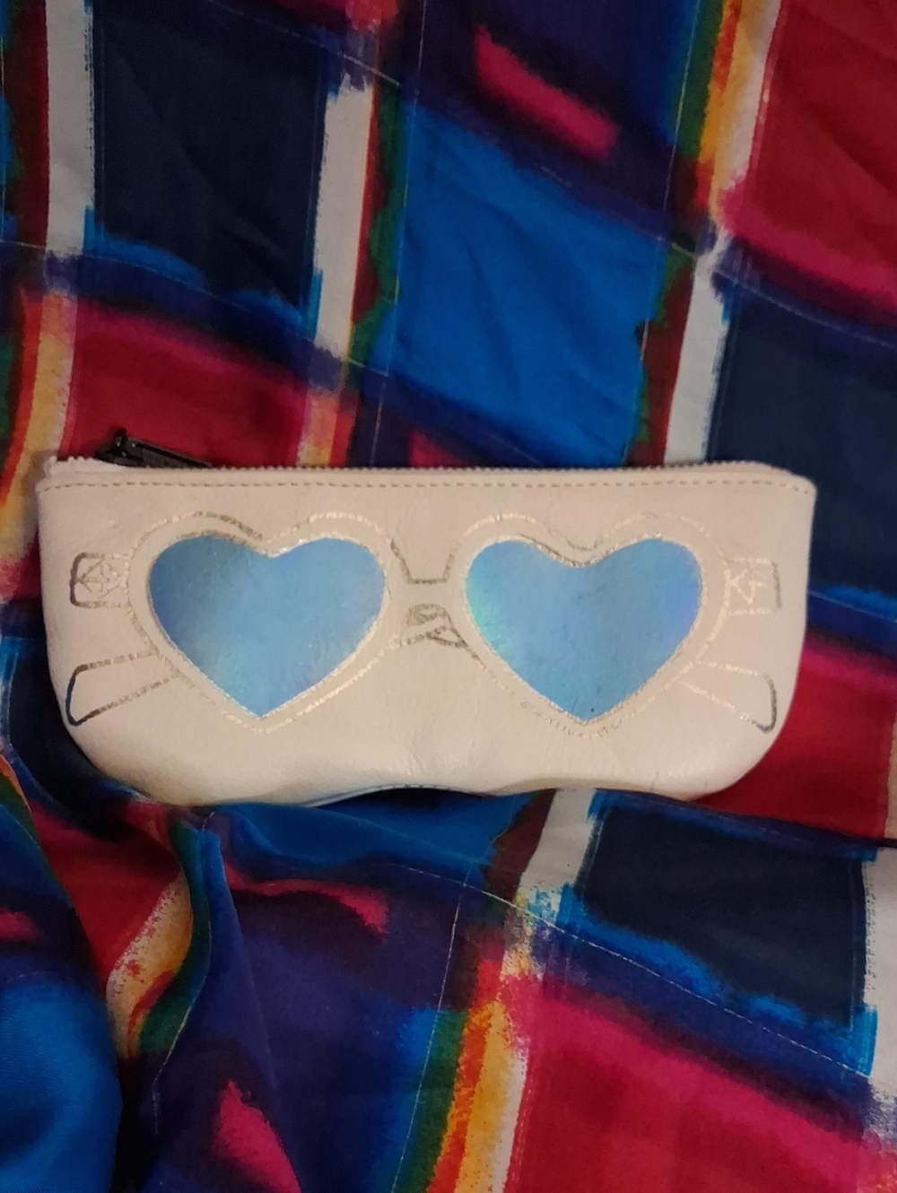 Rebecca Minkoff White Pouch with Blue Heart Sunglasses Pouch